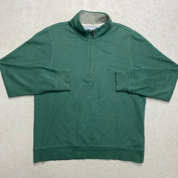 Brooks Brothers Zip Sweater Men's L Green Cotton Blend High Collar Pullover - Picture 2 of 12